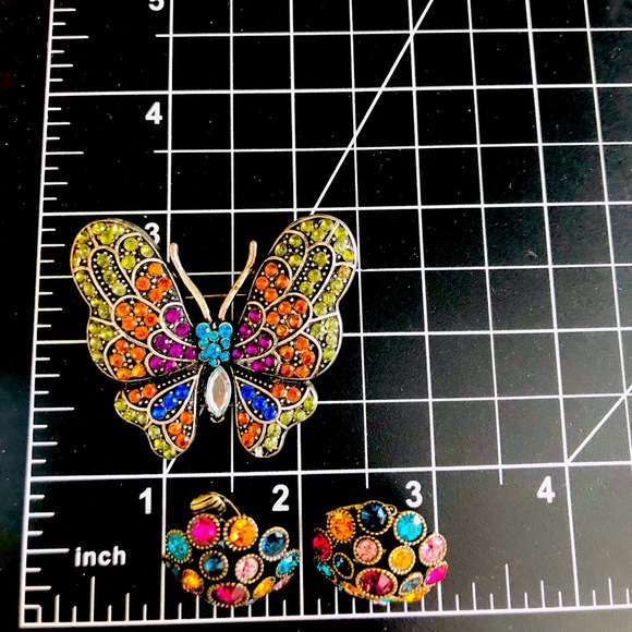 Vintage Rhinestone Earrings & Butterfly Brooch - Picture 4 of 5